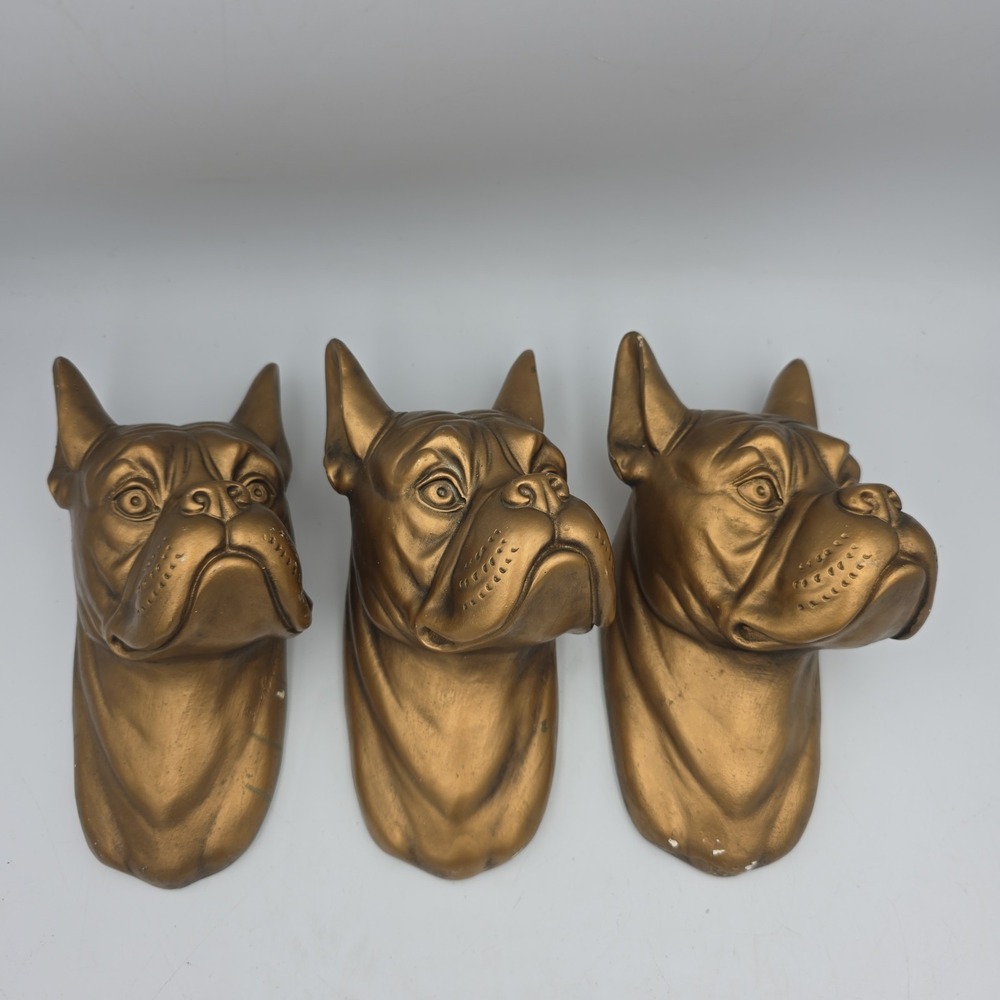 1951 Marbello Artcraft Co. Set Of 3 Bulldog Chalkware Wall Hangers Signed